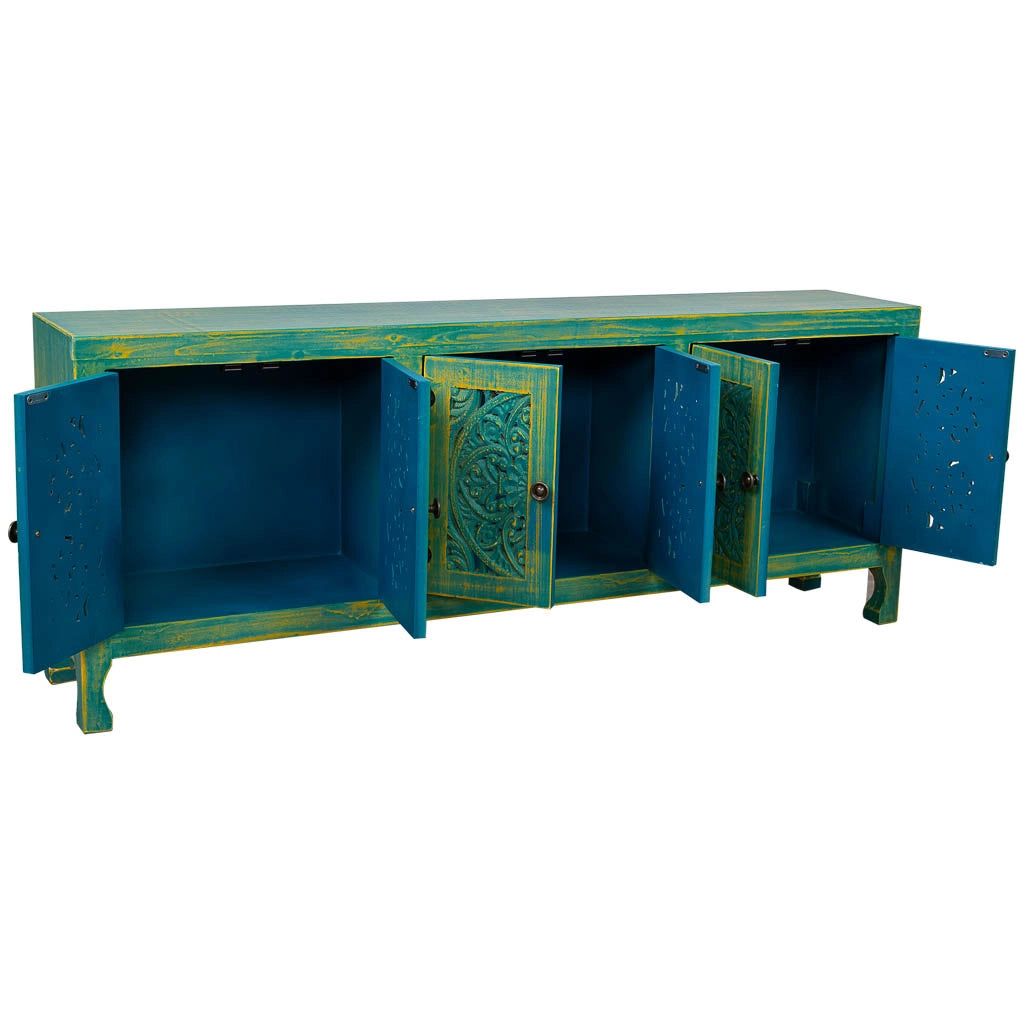 Mobile basso in legno con 6 porte 130x24x51,5
