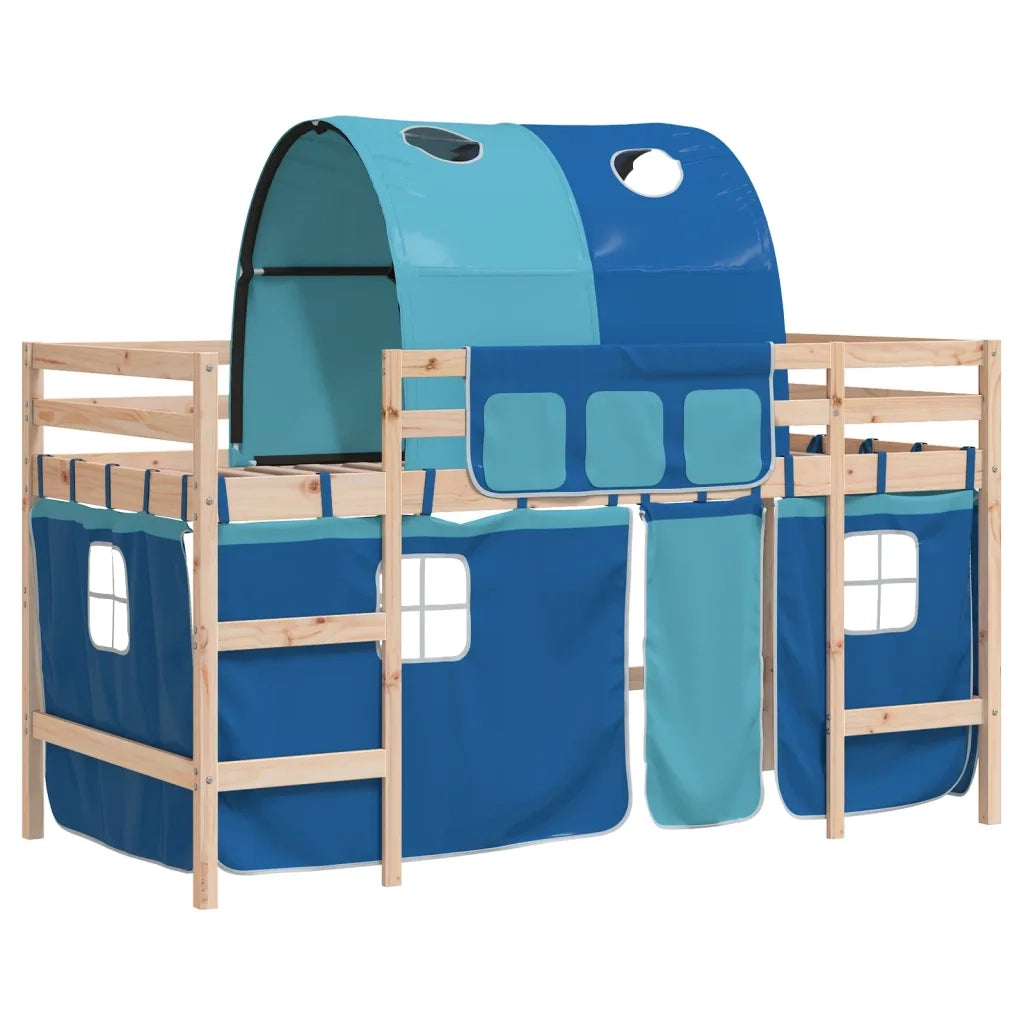 Letto a Soppalco con Tunnel Bambini Blu 90x190cm Massello Pino 3207001