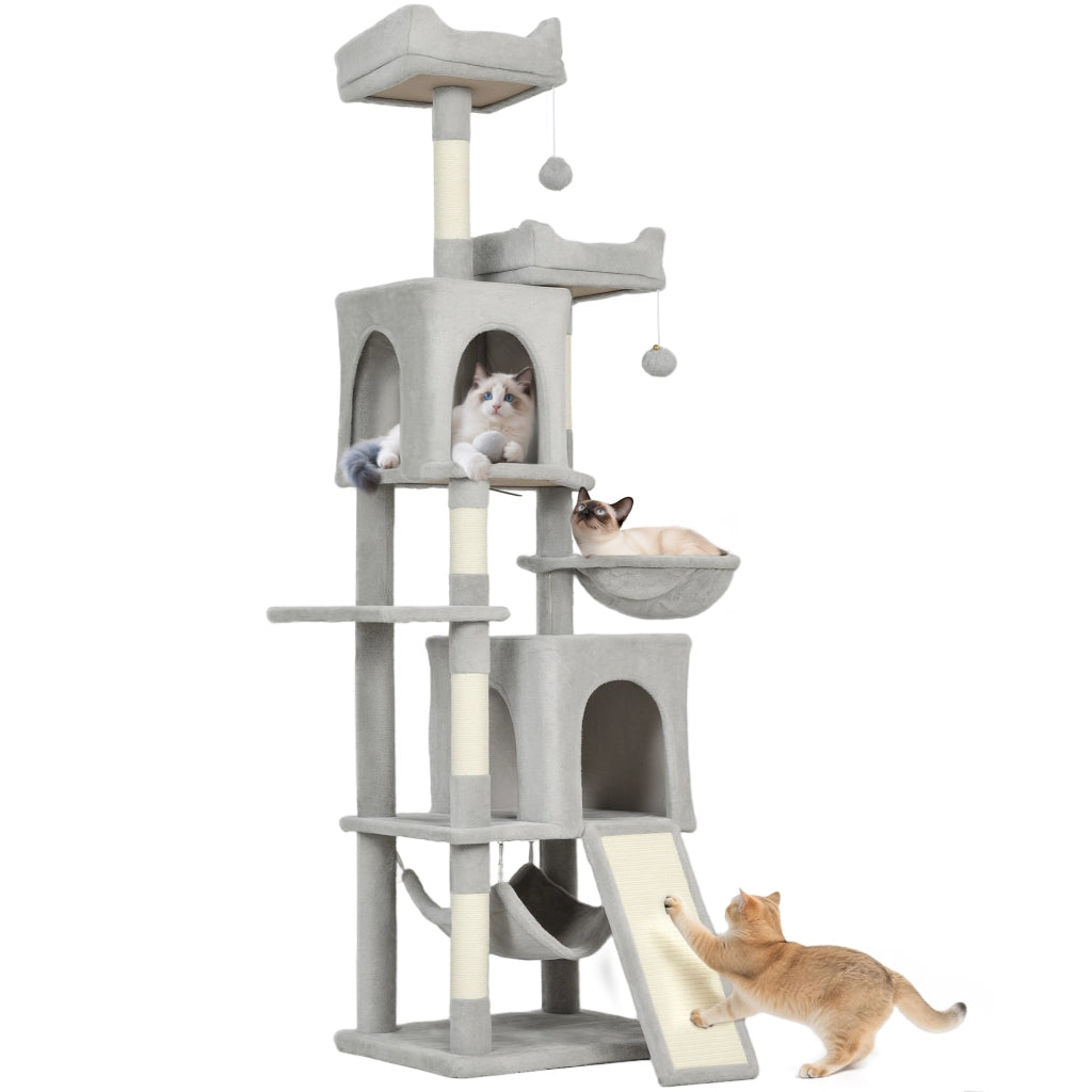 Albero tiragraffi per gatti con piattaforme, nicchie e amache ¨C zephmum ¨C grigio chiaro 177 cm