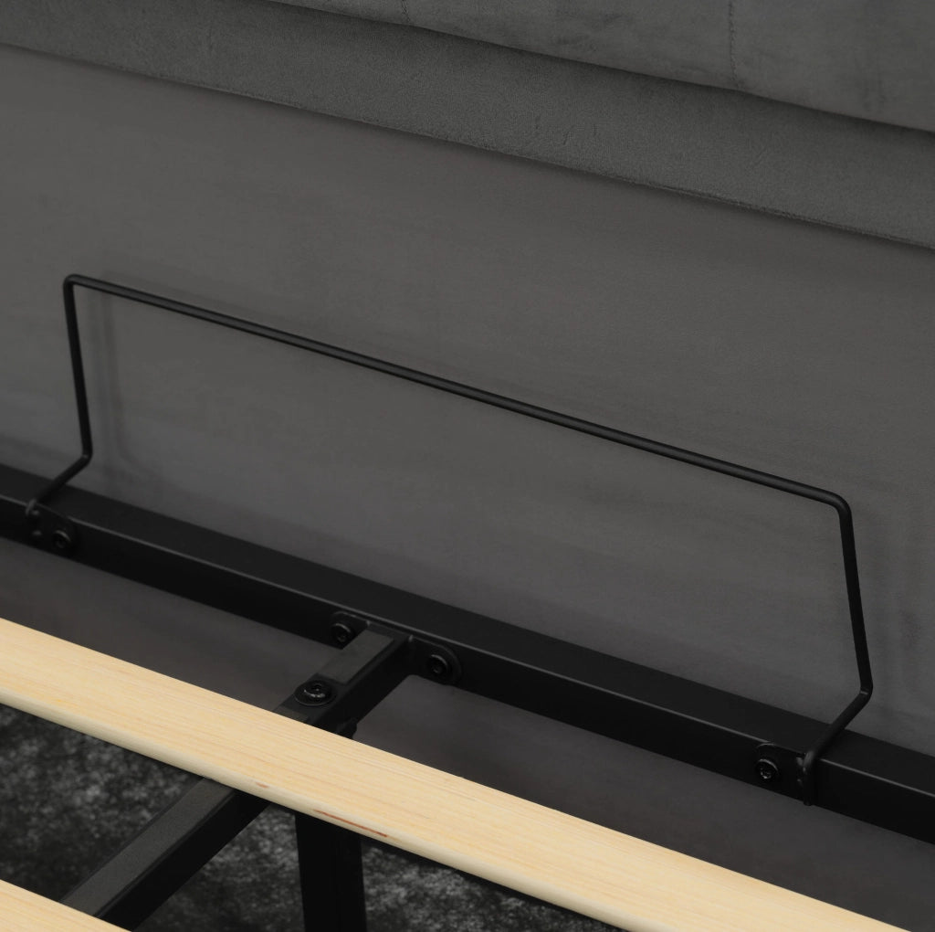 Letto imbottito con contenitore; LED; USB e Type-C; 140x190 cm; velluto grigio