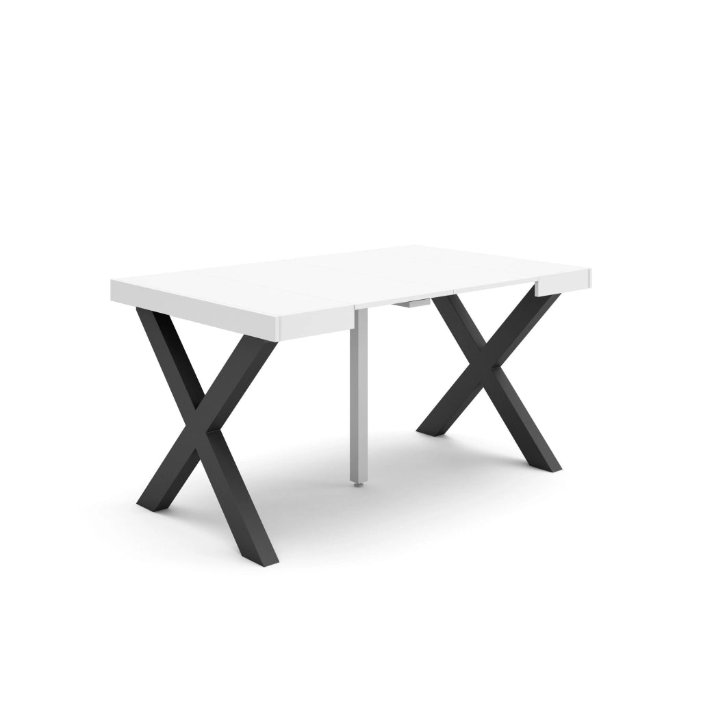 Consolle allungabile, 58 fino 140x90x73cm, Per 6 persone, Gambe in legno, Bianco RF2728