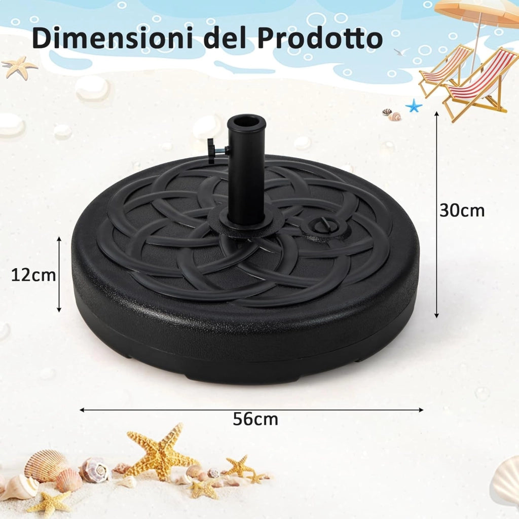 Base Ombrellone Rotonda Riempibile, Base per Ombrellone da Giardino da Riempire di Acqua/Sabbia, Pesi per Ombrelloni con Palo 38/48 MM da Giardino Terrazzo (Modello3 (23L))