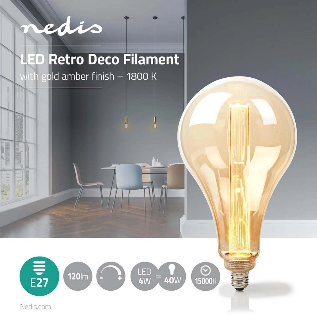 Lampadina E27 LED a filamento 3,5W 120lm 1800K Dimmerabile Formato PS165 Retro Dorato Nedis