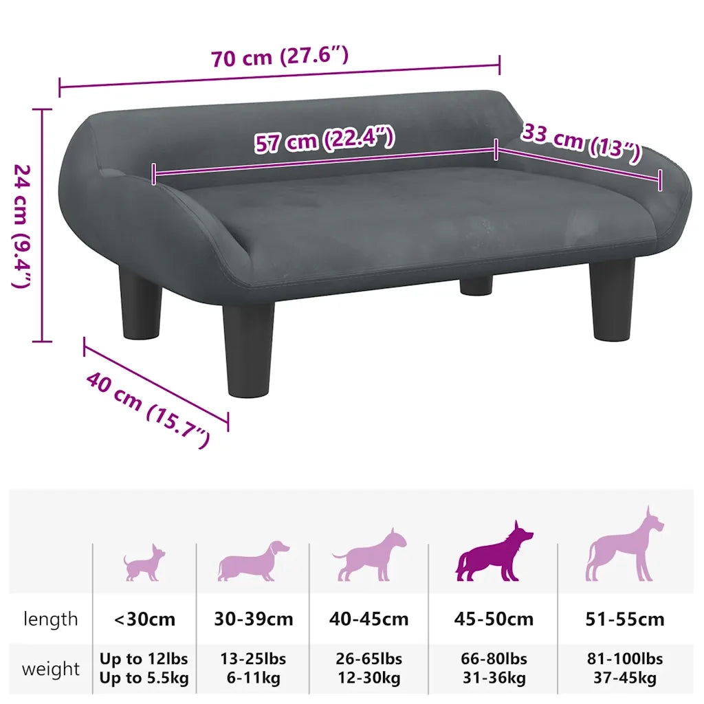 Lettino per Cani Grigio Scuro 70x40x24 cm in Velluto 171953