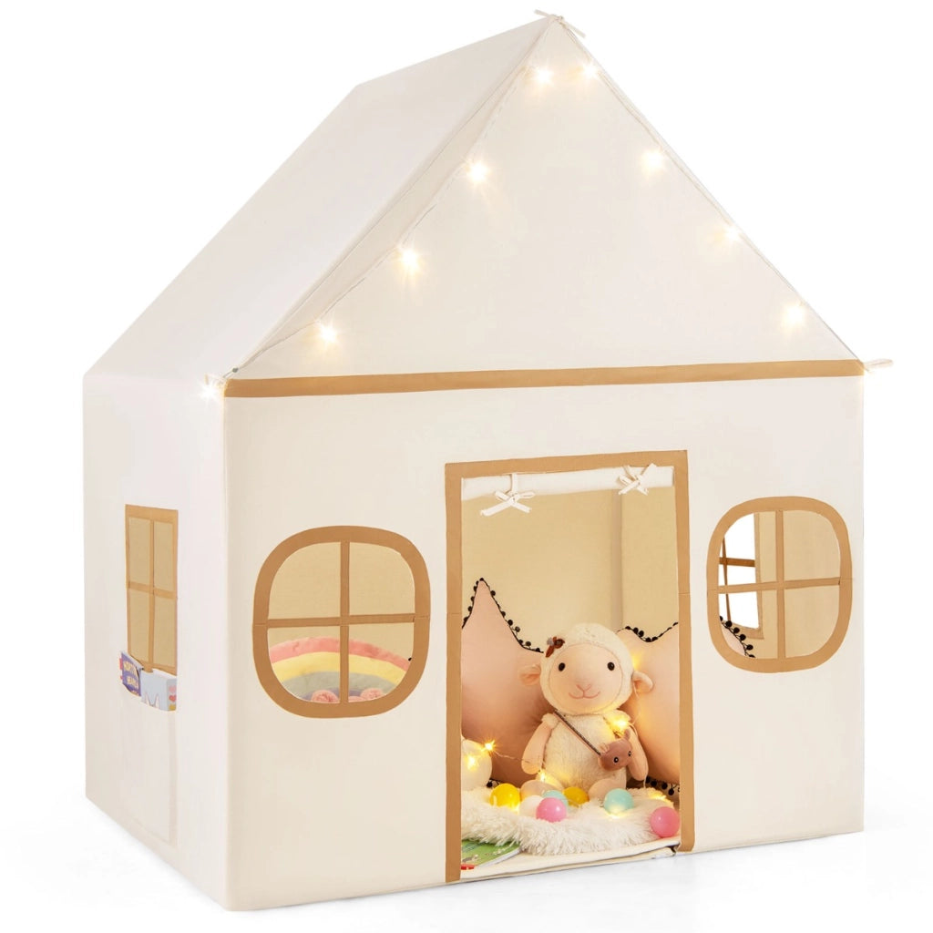 Tenda da gioco per bambini con tenda porta e finestre e luci a stella-Tenda da interno per bambini e bambine 3-10 anni Caff¨¨