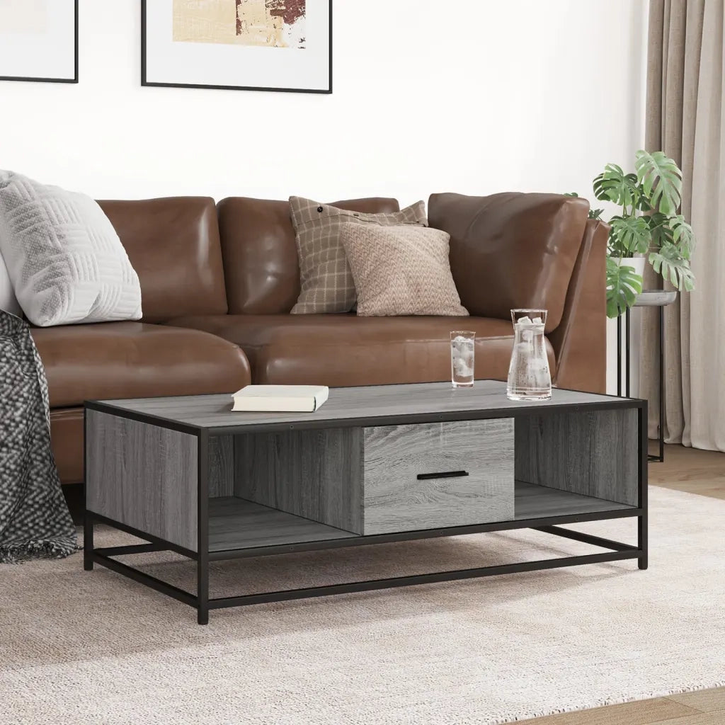 Tavolino-Tavolino da soggiorno-Tavolo Grigio Sonoma 100x57x35 cm Legno Multistrato e Metallo