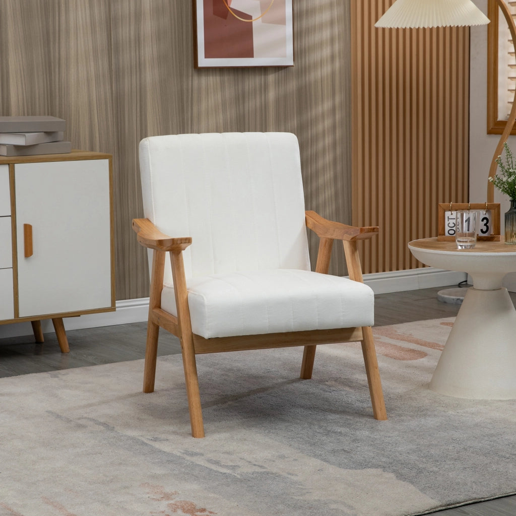POLTRONA Lounge stile Skandi 68x74x82 cm in legno, bianco crema