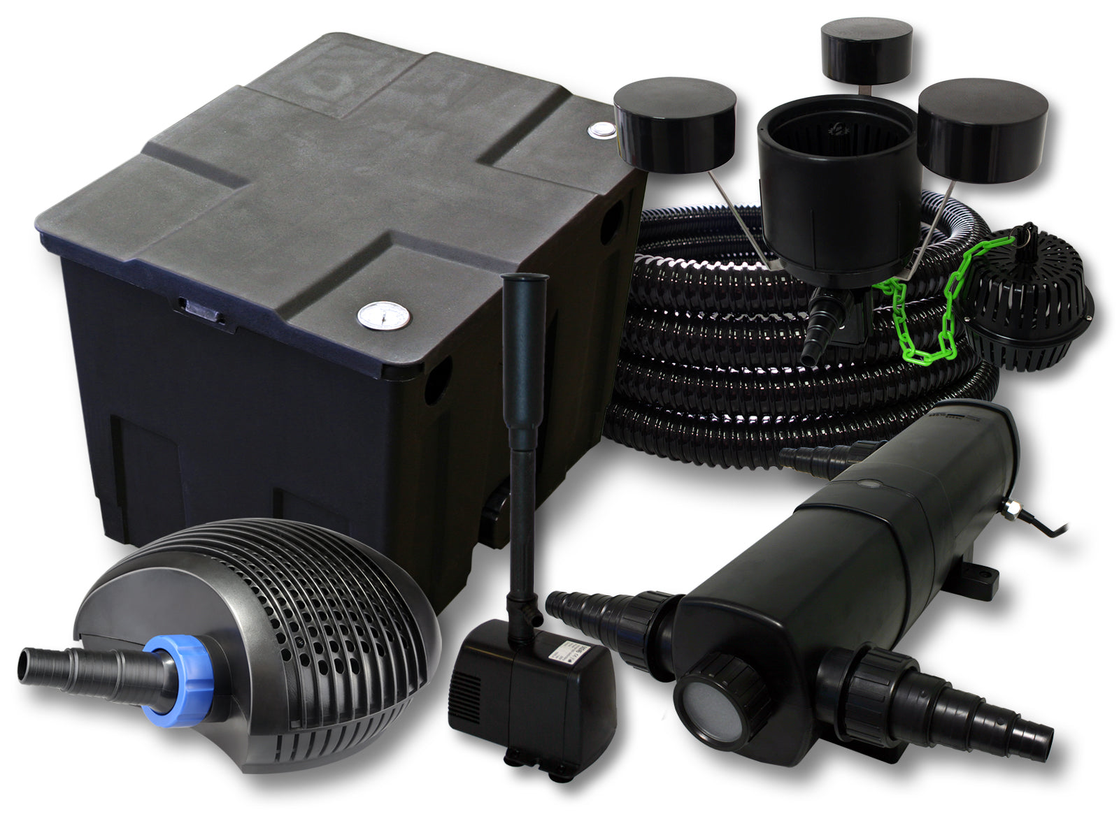 Set filtro per 12000l Chiarificatore 18W Pompa CTF ECO 40W Tubo 25m Skimmer CSP250 Fontana