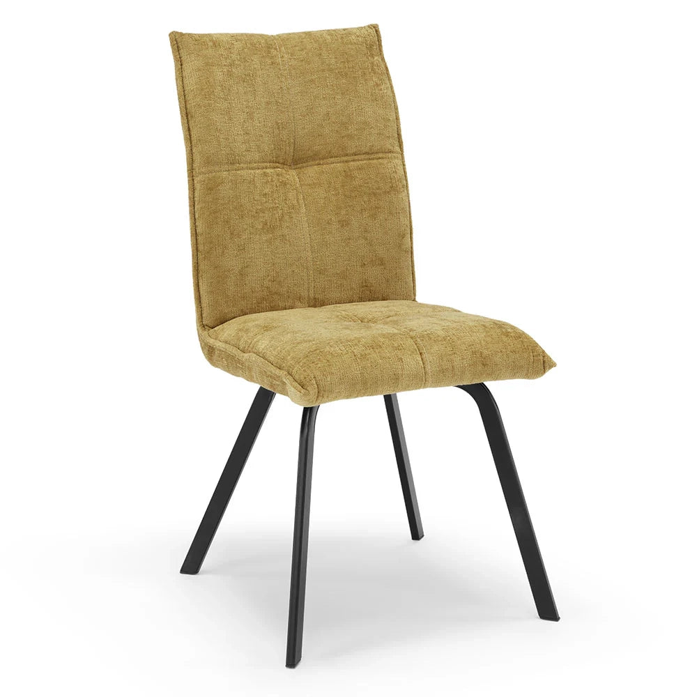 Set 6 sedie imbottite per sala da pranzo LETIZIA, design moderno, gambe robuste in metallo, rivestimento in tessuto spesso e idrorepellente effetto tridimensionale colore Senape