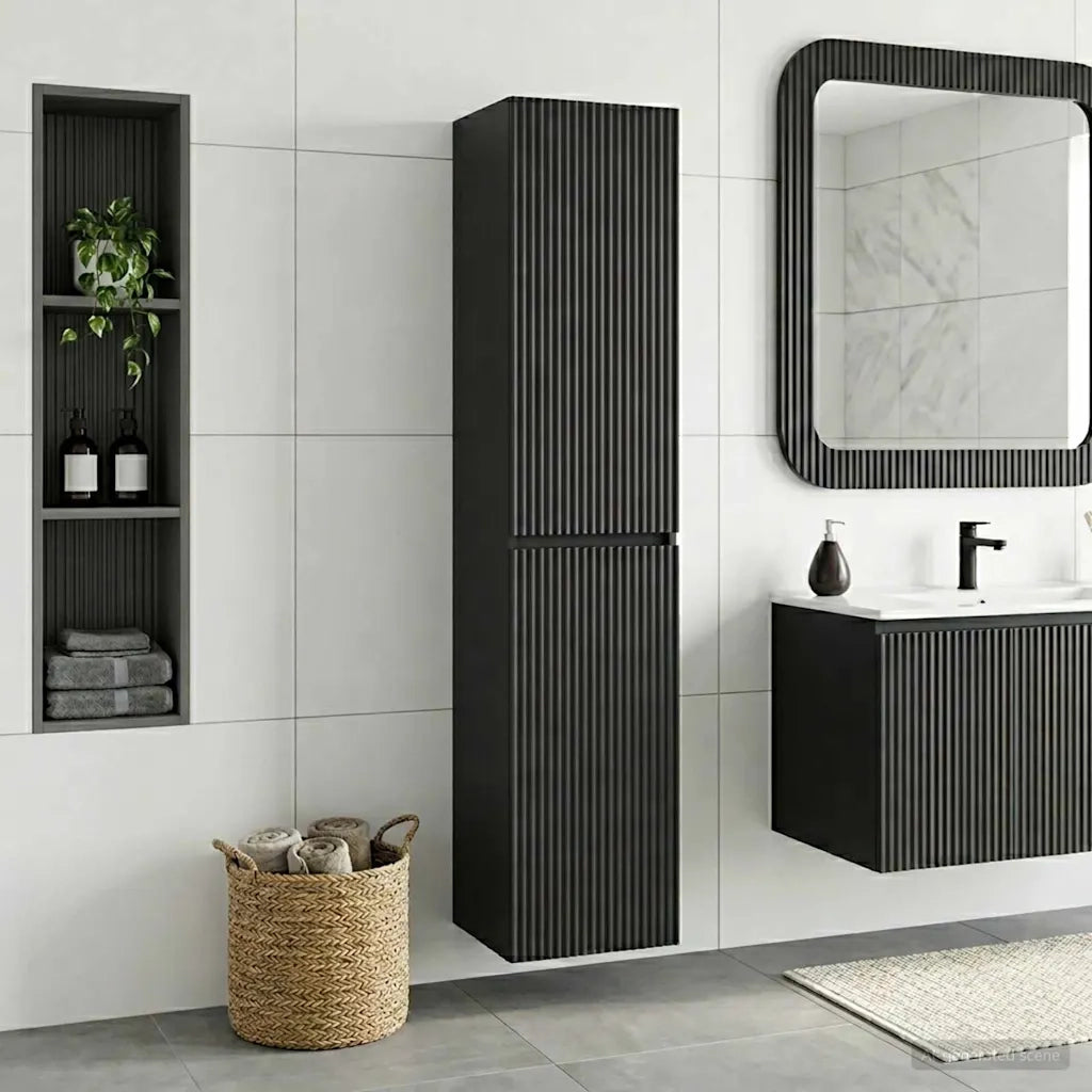 Mobiletto da Bagno a Muro Nero 33 x 34,5 x 160 cm