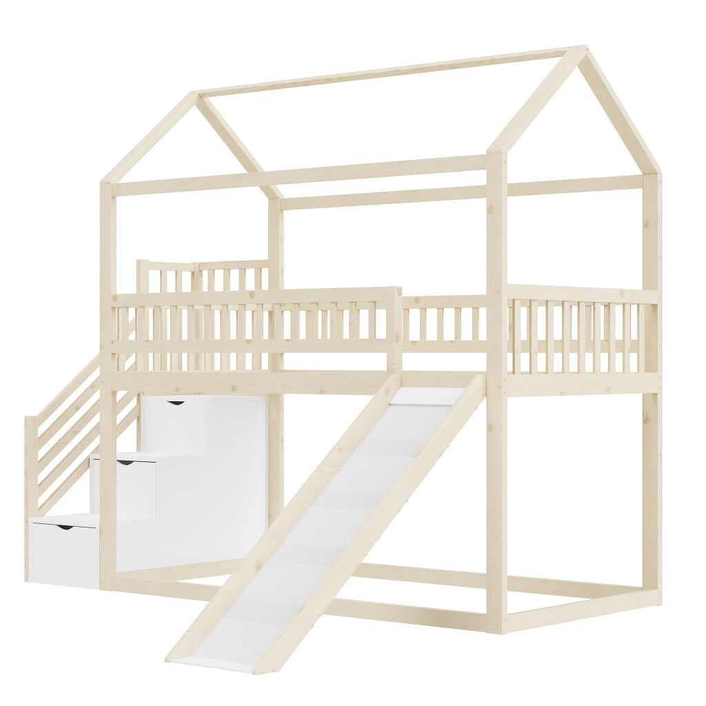 LETTO a soppalco per bambini con scivolo e scala contenitore 90x200 cm legno