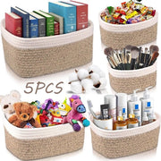 Set di contenitori 5 pezzi in cotone, contenitori per la conservazione, piccole ceste per l'organizzazione e la conservazione per camera da letto, bagno, cucina, armadio, giocattoli, trucchi
