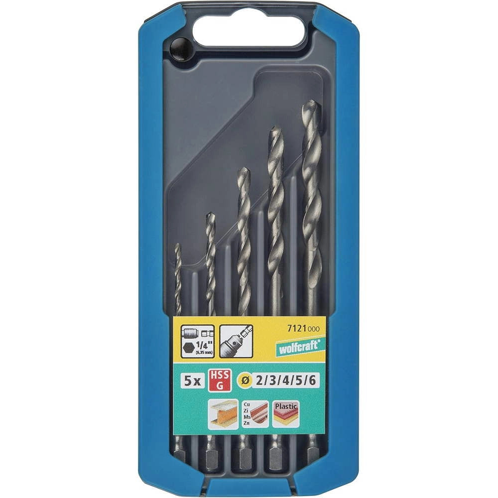Punte Trapano per Metallo Ø 2-6 mm Attacco Esagonale Wolfcraft Set 5 pz