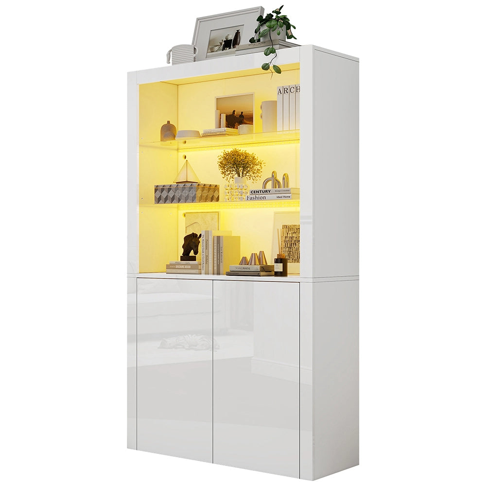 Buffet d'appoint per il soggiorno - Xylo - 100x35x170 cm - Vetro temperato, illuminazione LED