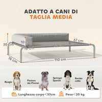 Brandina per Cani Rialzata 110x75x30 cm con Cuscino a L in Tessuto Grigio e Argento
