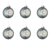 Palline di Natale in Vetro Blu Argento Fiore Eleganti Addobbi Albero Decorazioni Diametro: 80 mm