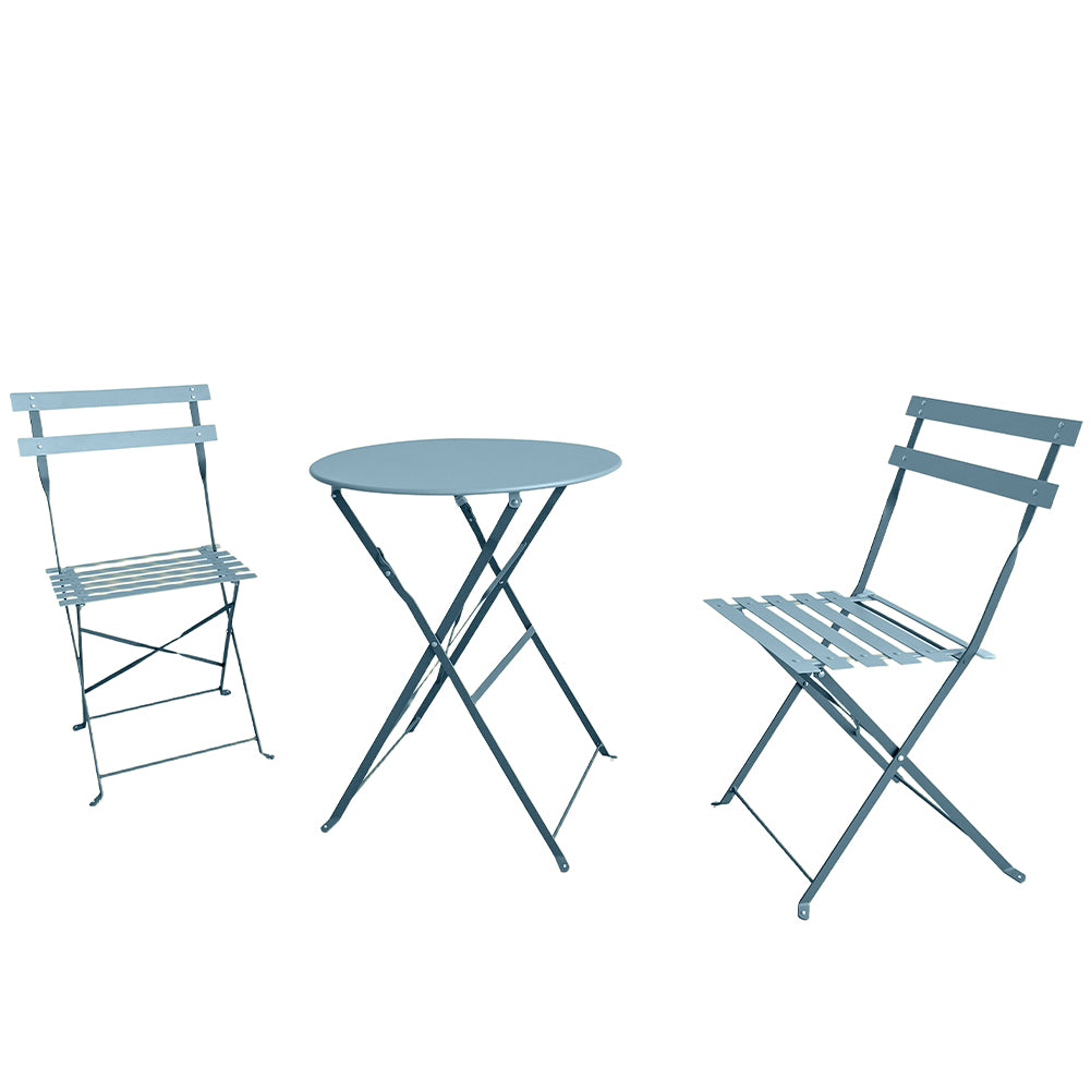 Set Bistrò Pieghevole Parigi da Esterno Tavolo e 2 Sedie in Acciaio Azzurro
