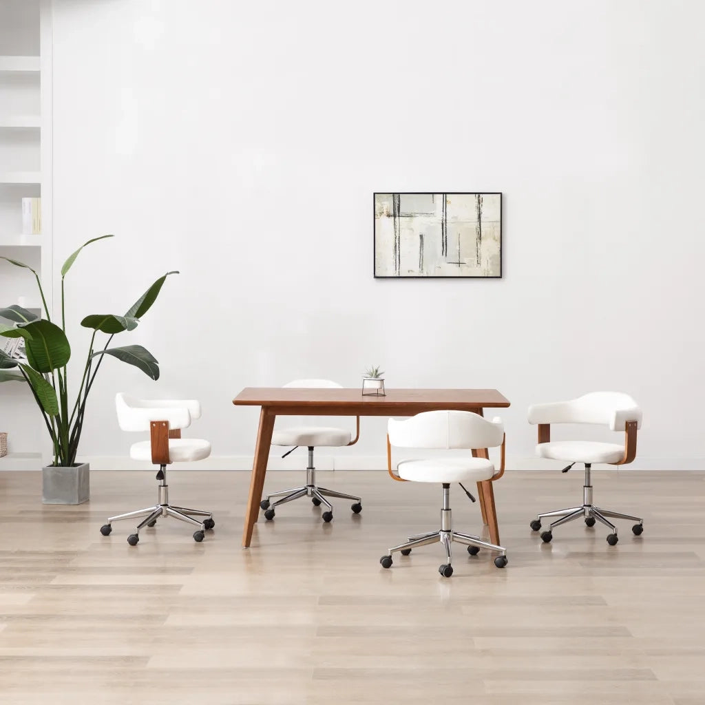 Sedie da Pranzo Girevoli 4 pz Bianche Legno Curvo e Similpelle 3054894