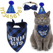 Abbigliamento per cani per compleanno - Decorazione per compleanni - Articoli da festa - Compleanno del gatto - Numero 8 - Blu/ Oro - Poliestere con pailletti - Festa per animali domestici