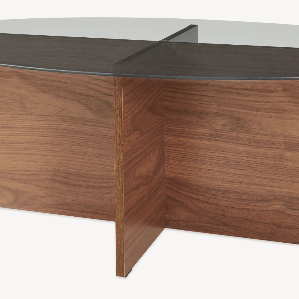 Tavolino da Caffè Viroya con Piano Ovale in Vetro Fumé 100 x 60 x 36 cm Effetto Noce/Grigio [en.casa]