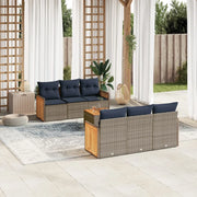Set Divani da Giardino 7 pz con Cuscini Grigio in Polyrattan 3227475