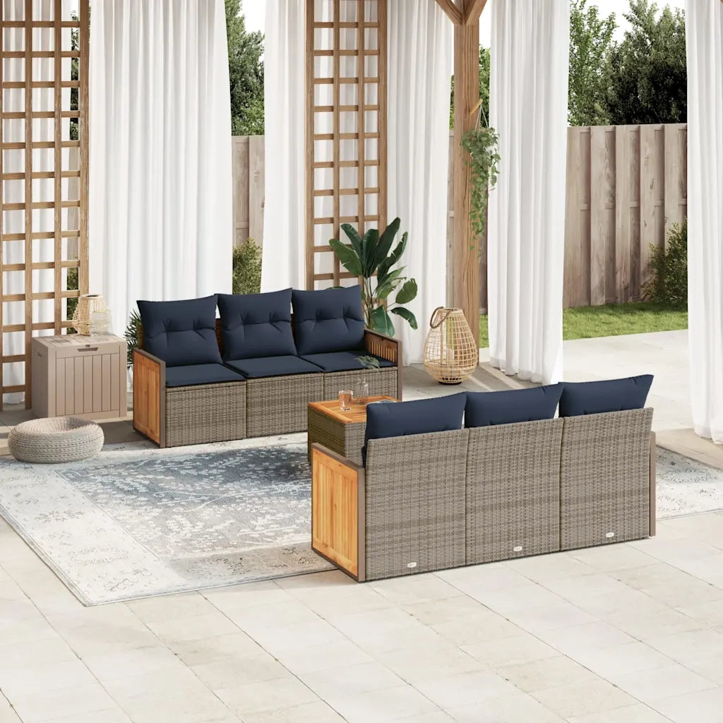 Set Divani da Giardino 7 pz con Cuscini Grigio in Polyrattan 3227475