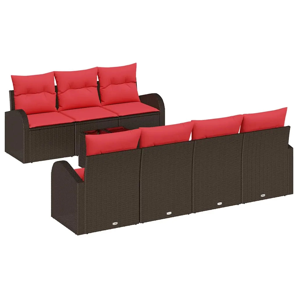 Set Divano da Giardino 8 pcs Beige e Rosso polyrattan