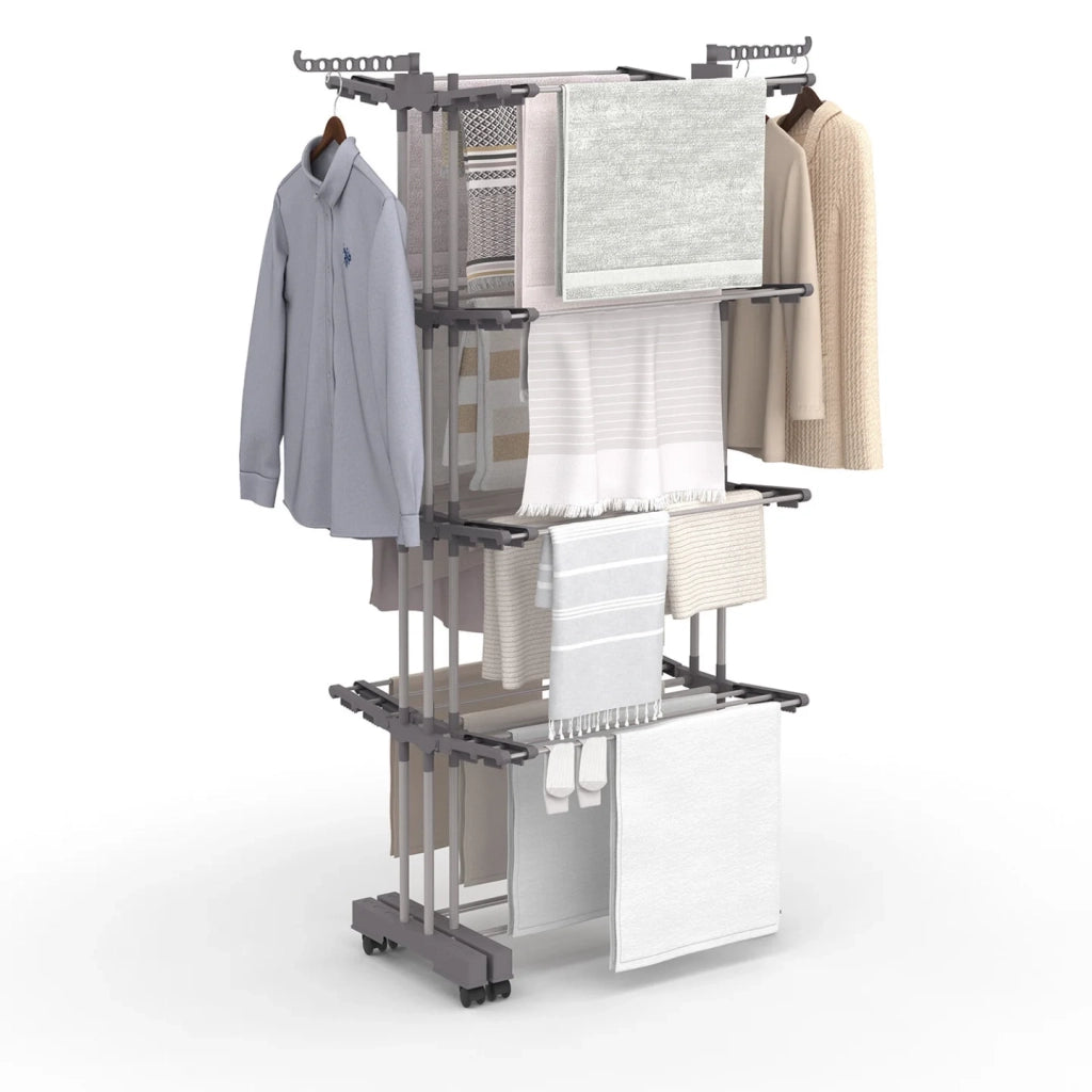 IDMarket - Asciugabiancheria verticale pieghevole e allungabile 4 livelli MAXI capacità 50M acciaio inox e grigio