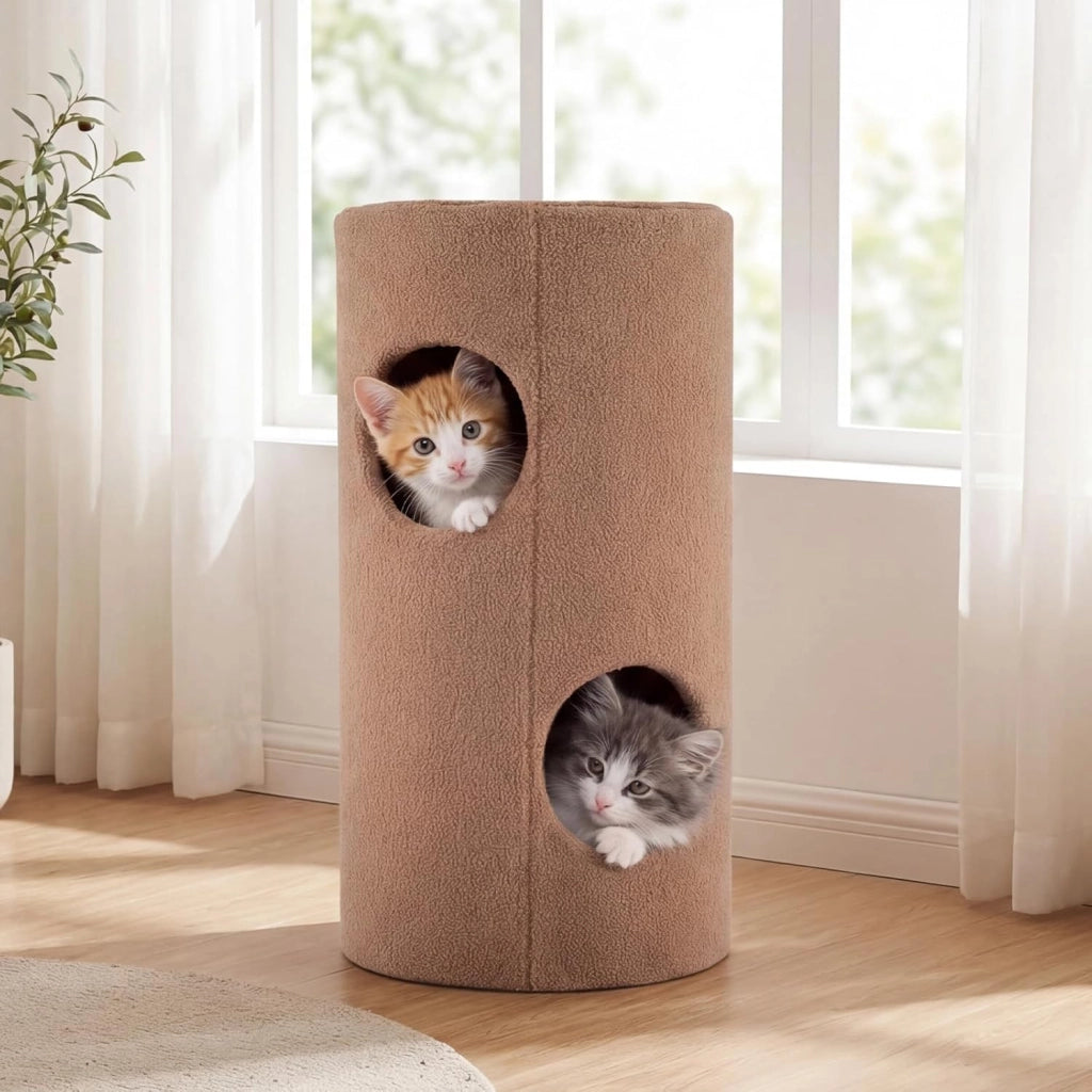 Casa per Gatti a 2 Piani per Gatti da Interno, Cuccia per Gattini a 2 Livelli con Tappetino in Sisal per Graffiare, Grotta Nascosta, Letto Coperto, Cuccia per Gatto Moderno a Forma di Orso