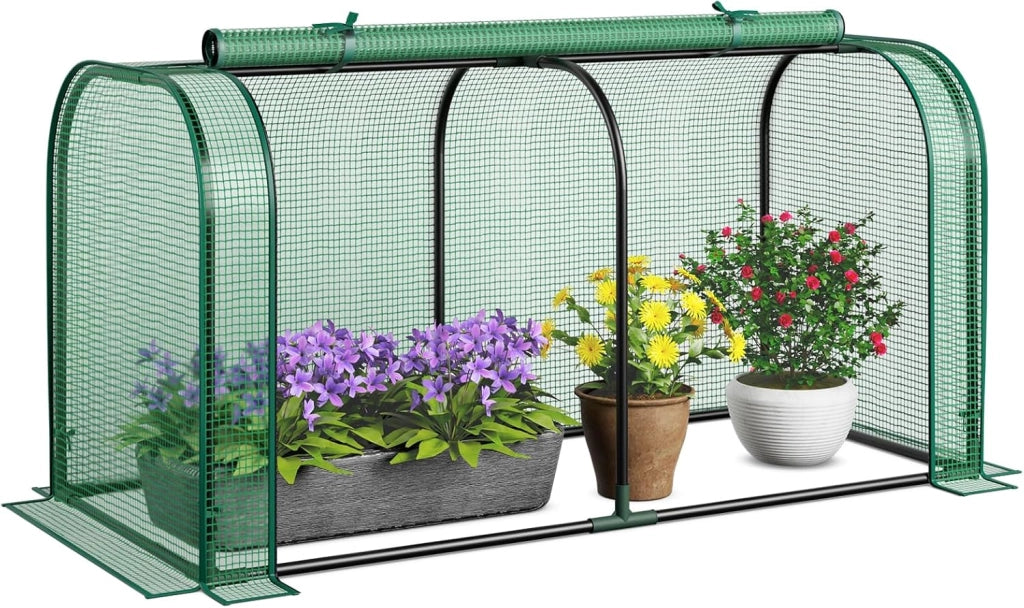 Mini Serra 118 x 55 x 60 cm, Serra con Copertura Impermeabile e Protettiva dal Sole in PE, Struttura Metallica Resistente alla Ruggine e Porta con Cerniera Arrotolabile (Verde)