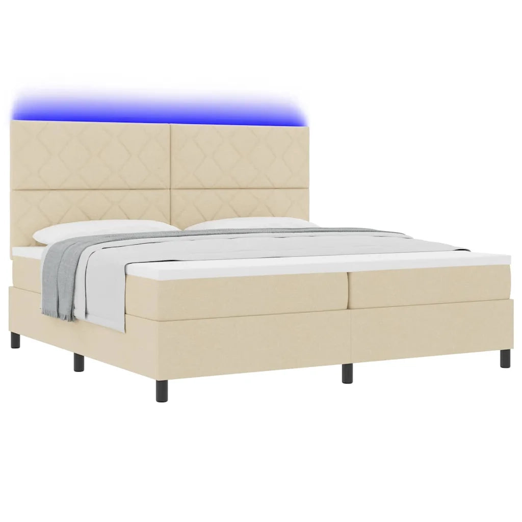 Letto a molle con materasso con led Crema 200 x 200 cm Tessuto 3342975