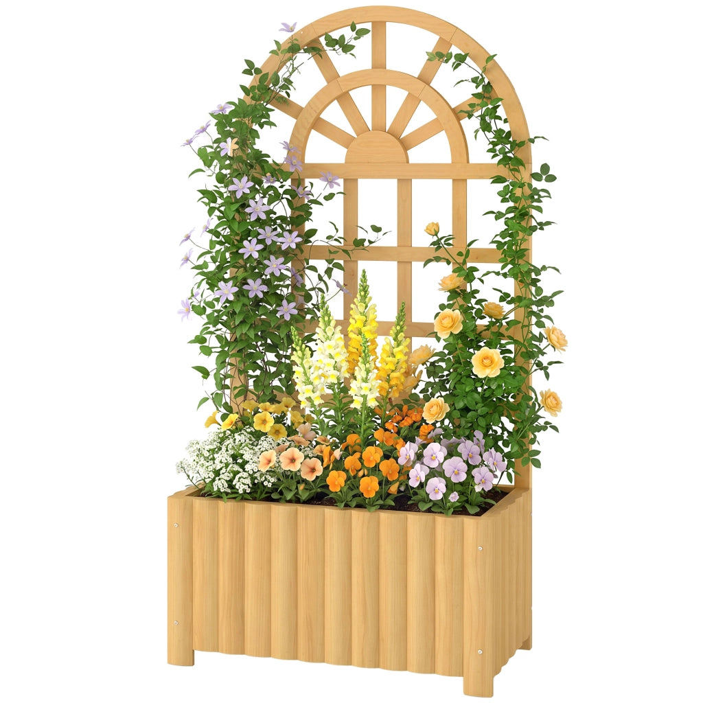 Vaso per Piante con Griglia in Legno 60x30x120 cm ¨C zephmum ¨C Naturale