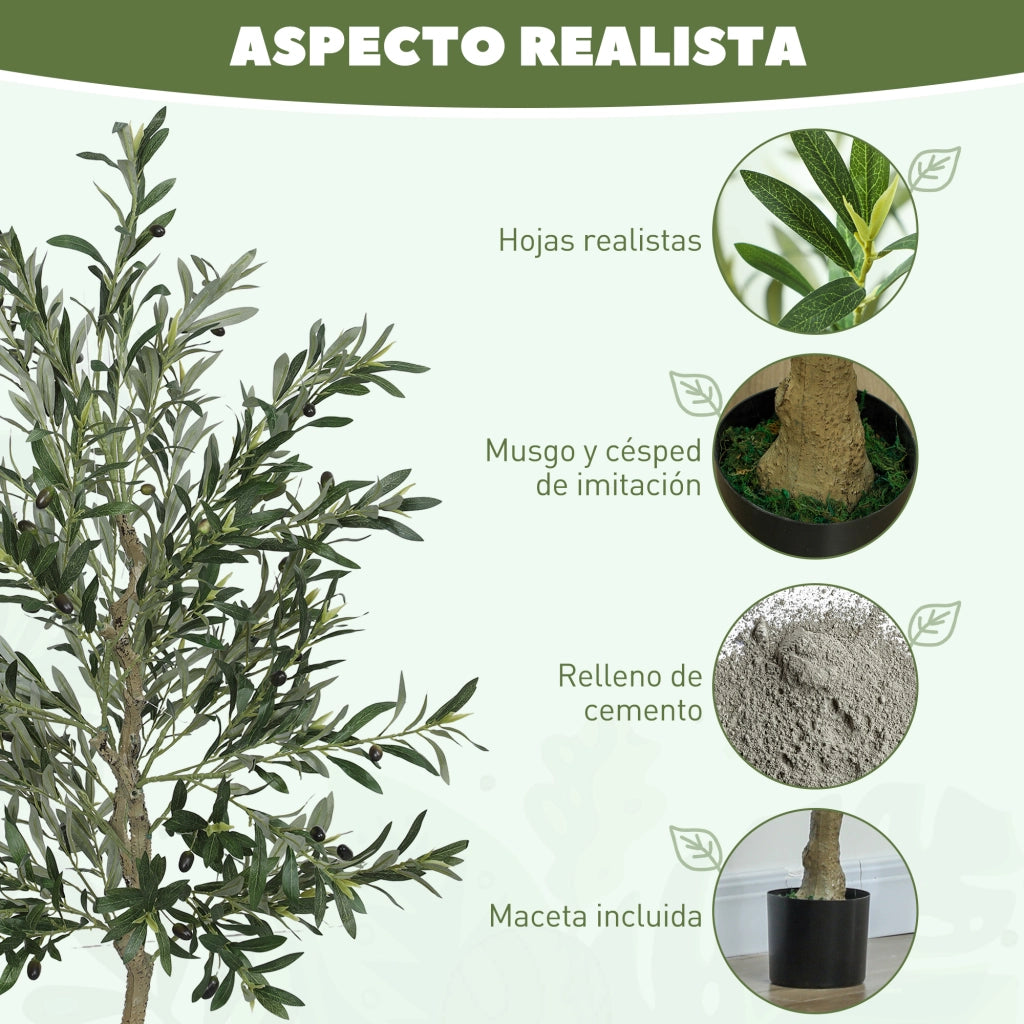 Albero di Olivo Artificiale 180cm con Vaso per Interni ¨C Minimal ¨C Verde 900 Foglie 40 Olive