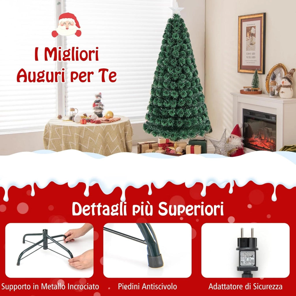 Albero di Natale 150/180 cm, Albero di Natale Artificiale con 170/230 Luci LED, 170/230 Rametti in PVC, Stella Luminosa e 8 Modalità di Illuminazione per Casa, Ufficio e Negozio (180 cm)