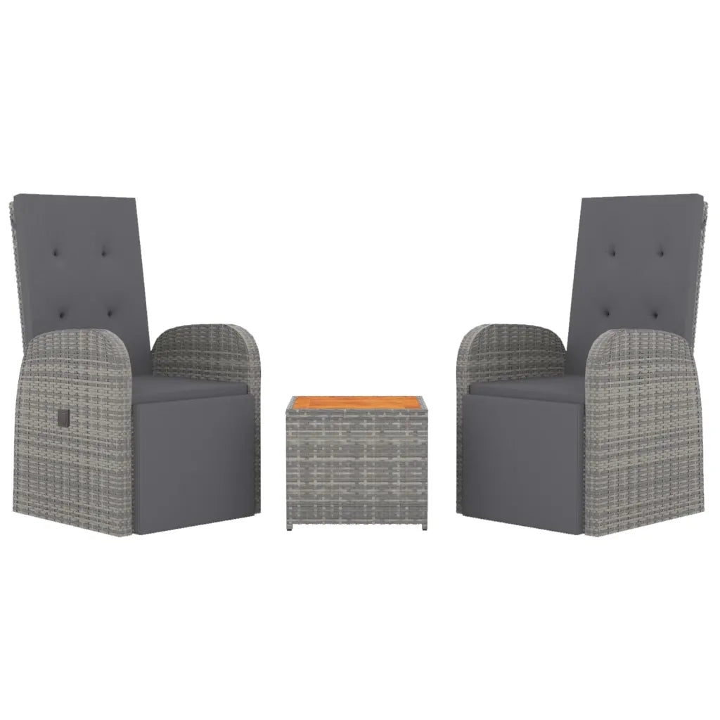 Set Mobili Giardino 3pz Grigio Polyrattan Legno Massello Acacia 3157656