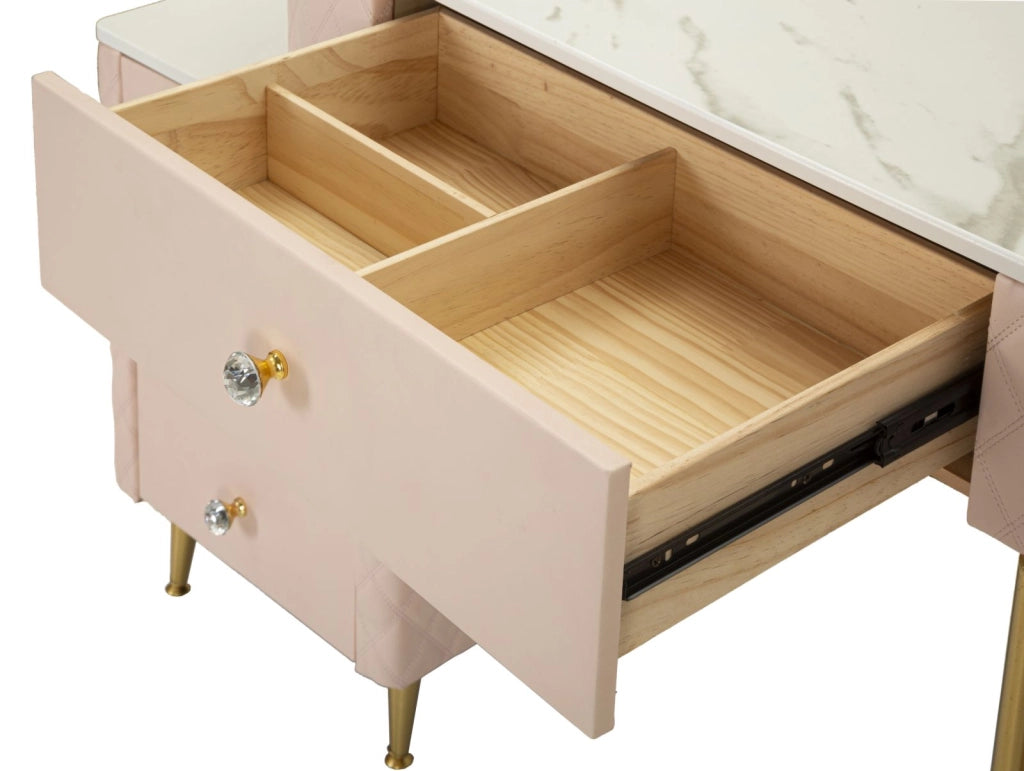 Toeletta Sharon Rosa con Puff 120x40x75 cm in Pino e MDF e Metallo e Plastica