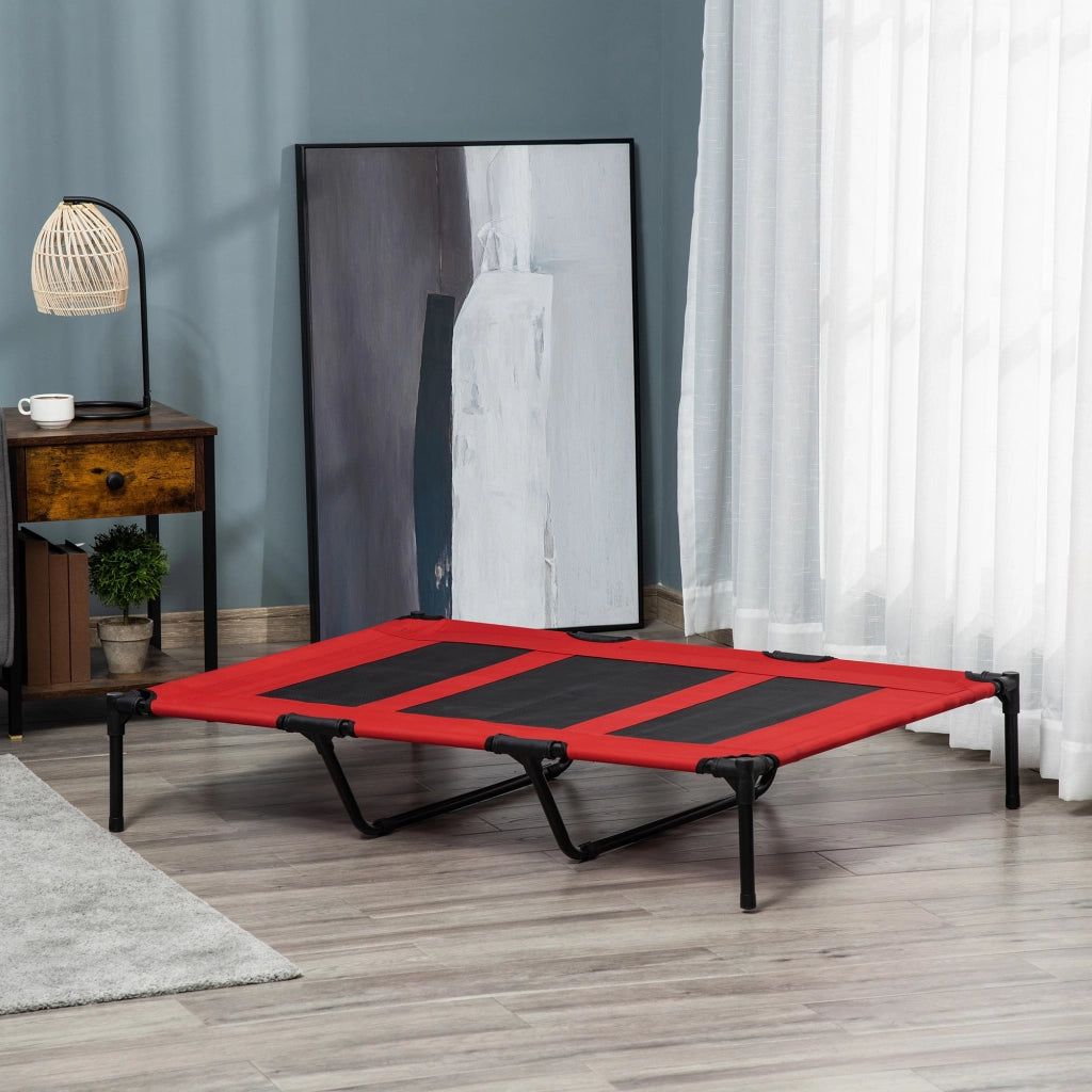 Lettino per Cani 50kg max Rialzato con Borsa da Viaggio, in Metallo e Tessuto Oxford, 122x92x23 cm, Rosso