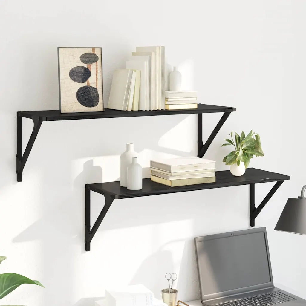 2 pz Scaffali da Parete | Mensola sospesa Rovere Nero 80 x 25 x 25,5 cm