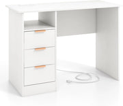 Scrivania per Casa con Presa Elettrica, Scrivania da 105 CM con 3 Cassetti e Scomparto Aperto, Postazione di Lavoro Moderna per Computer con Porte USB e Tipo-C, per Studio o Camera da Letto