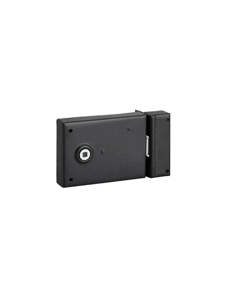 Serratura orizzontale da applicare con quadro maniglia 6mm, richiamo scrocco 1/2 giro, asse 45mm, 110x76mm, nero - THIRARD