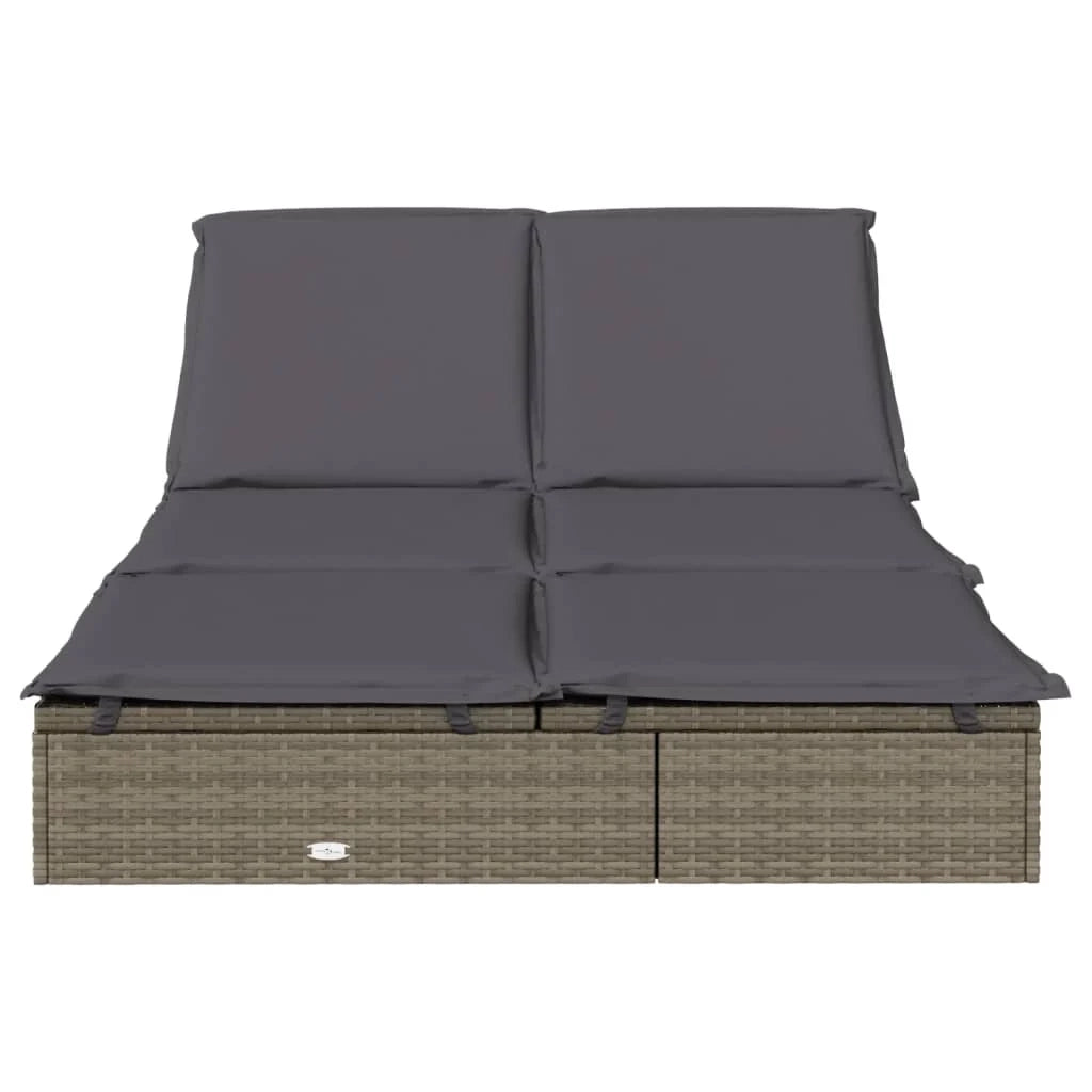 Lettino prendisole sedia a sdraio lettino prendisole letto da giardino mobili da giardino mobili da esterno a 2 posti con cuscini grigi resina intrecciata 02_0012944