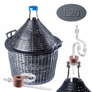 Damigiana KADAX da 20 litri per vino con cestello e tubo di sughero, set da 3 pezzi.