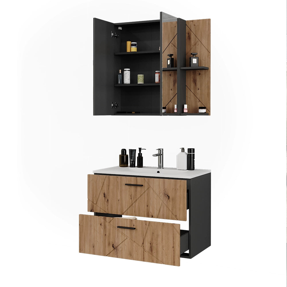 Vicco Set di mobili da bagno Antracite/Artisan 3 parti