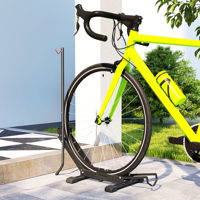 Rastrelliera per Bici Regolabile 75x41x71-81 cm con Tubo di Supporto in Acciaio e Plastica Nero