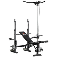 Panca Fitness 180x134x200 cm con Leg Press Squat Rack e Leg Extension in Acciaio e PU Nero e Argento