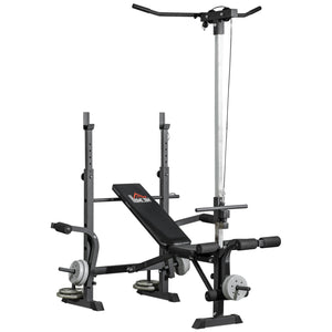 Panca Fitness 180x134x200 cm con Leg Press Squat Rack e Leg Extension in Acciaio e PU Nero e Argento