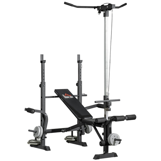 Panca Fitness 180x134x200 cm con Leg Press Squat Rack e Leg Extension in Acciaio e PU Nero e Argento