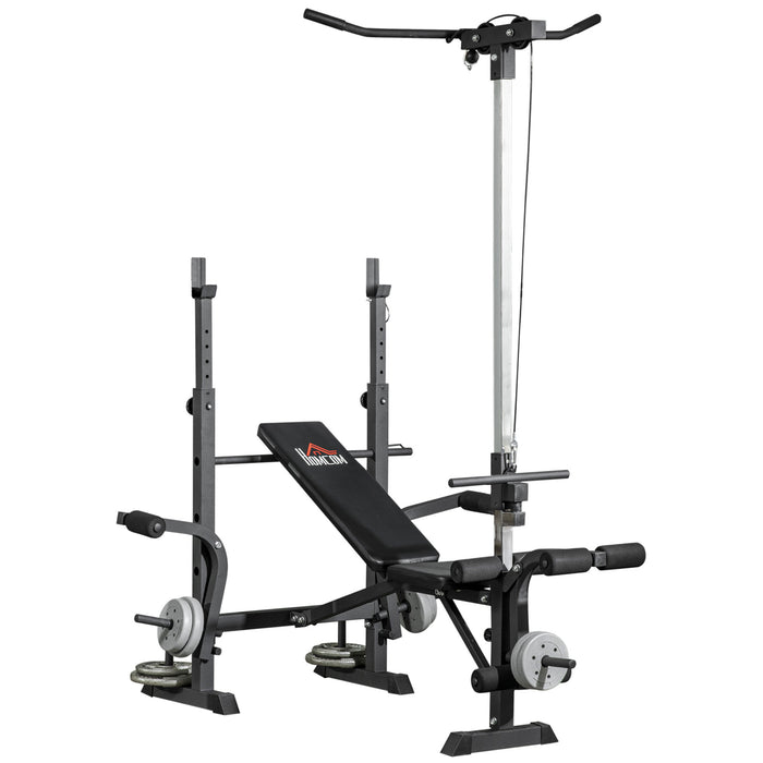 Panca Fitness 180x134x200 cm con Leg Press Squat Rack e Leg Extension in Acciaio e PU Nero e Argento