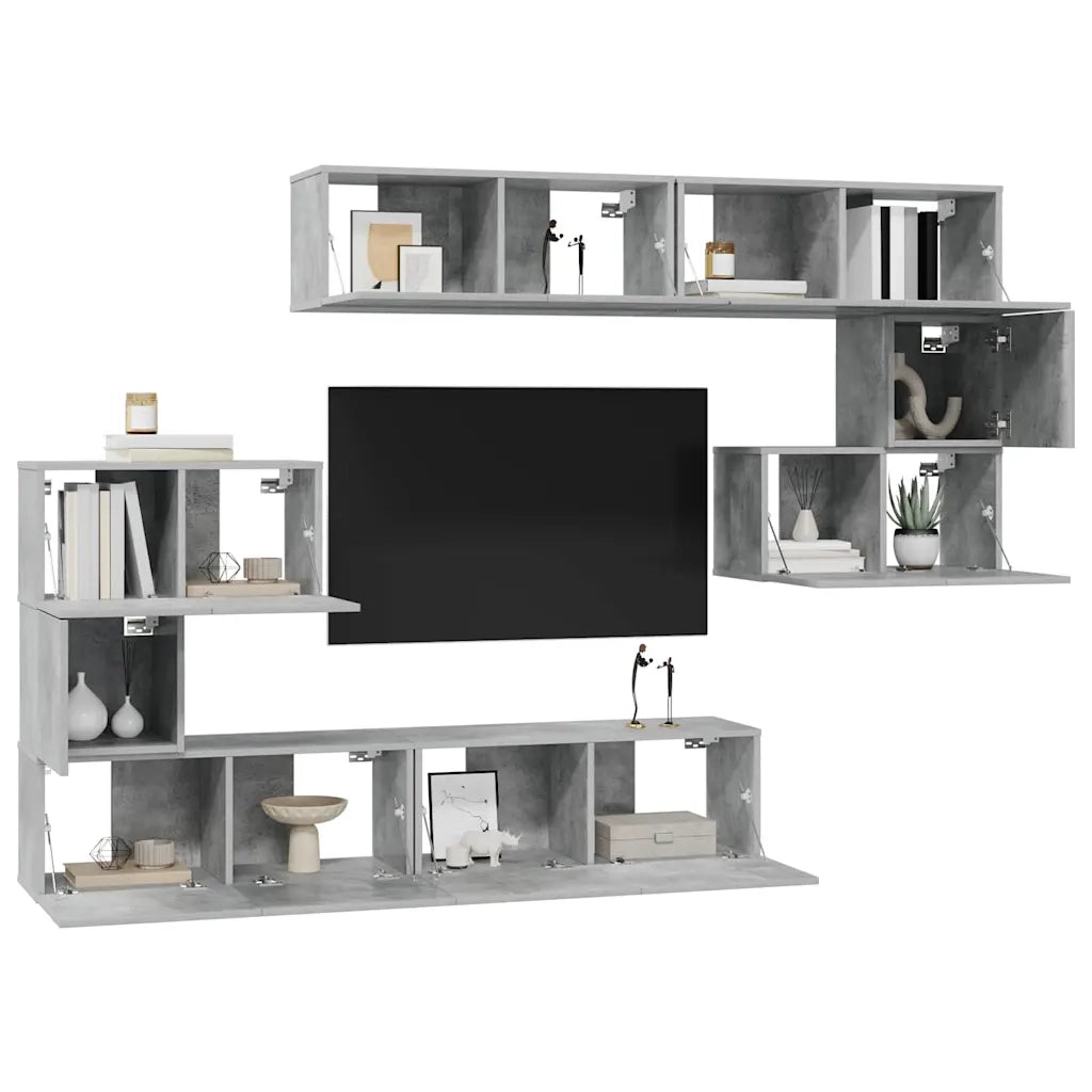 Set di Mobili Porta TV 8 pz Grigio Cemento in Legno Multistrato 3079143