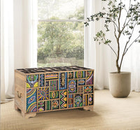 Cassapanca realizzato in legno di mango multicolore dipinto a mano